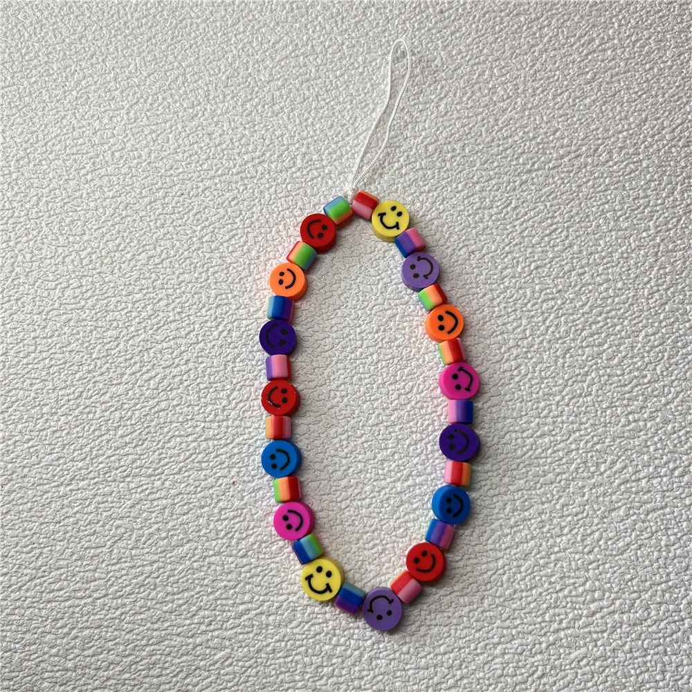 Ins Wajah Tersenyum Warna-Warni Rantai Ponsel Anti Hilang Lembut Tembikar Tali Tali Lanyard Manik-Manik Akrilik Warna-Warni Kasus Ponsel Kabel Gantung