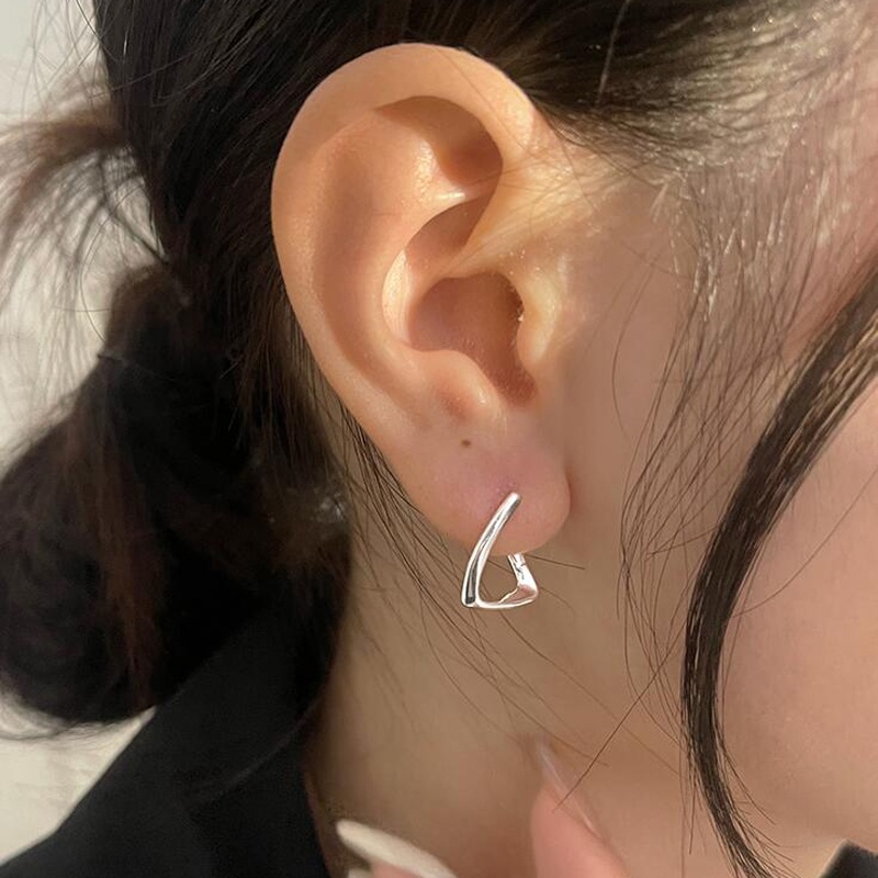 Roselife 1pasang Glossy S925 Perak Minimalis Twist Square Hoop Earrings Untuk Wanita Perempuan Elegan Geometris Anting-Anting Sederhana Fashion Telinga Perhiasan Aksesoris