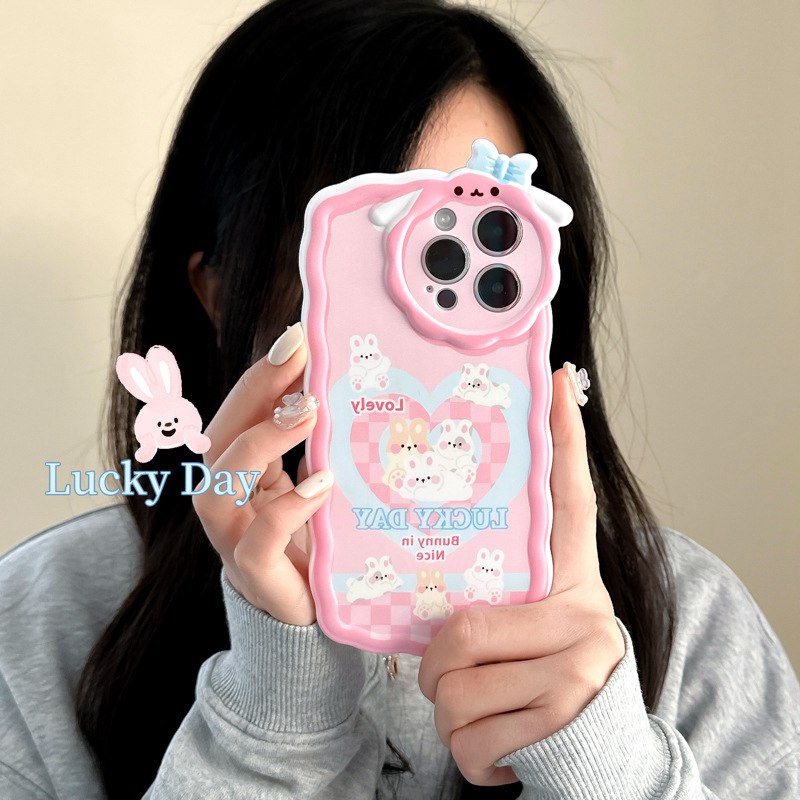 【Lamb Style】Lucky Day Bunny Soft TPU Case HP iP iPhone 11 12 13 14 Pro Max 7 8 + Plus SE 2020 X XS XR Max Girl Woman FTD Casing Apple