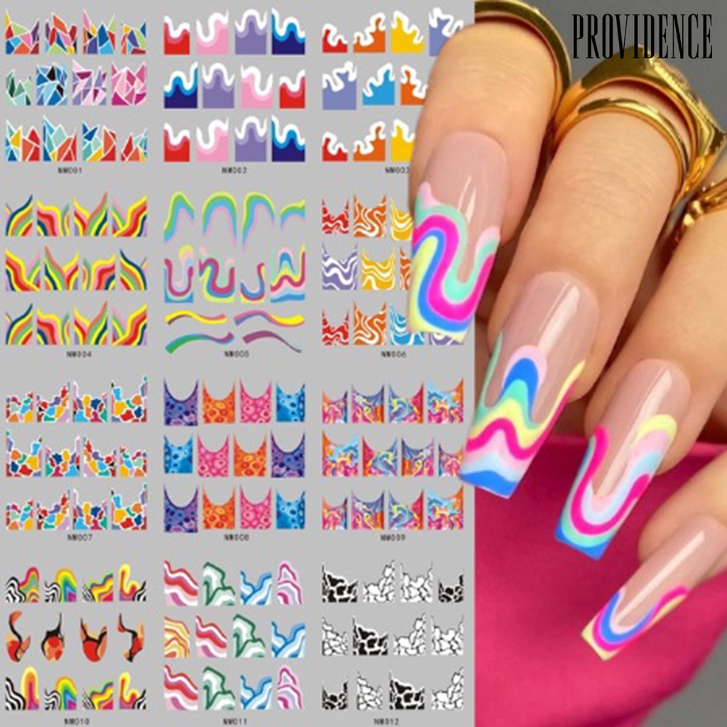 Providence 12Pcs Nail Art Stiker Garis Bening Perekat Diri Tidak Luntur Hias Warna-Warni Jantung Perancis Transfer Air Nail Slider Stiker Salon Kuku Pasokan