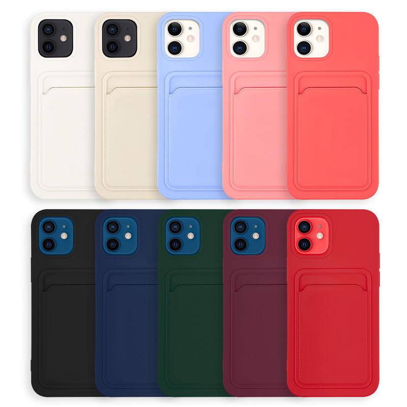 IPHONE Holder Kartu Bahan Silikon Lembut Casing Ponsel Untuk iPhone14 13 12 11 Pro MAX Plus Sarung Dompet Permen Shockproof Untuk iPhone14 iPhone13 iPhone12