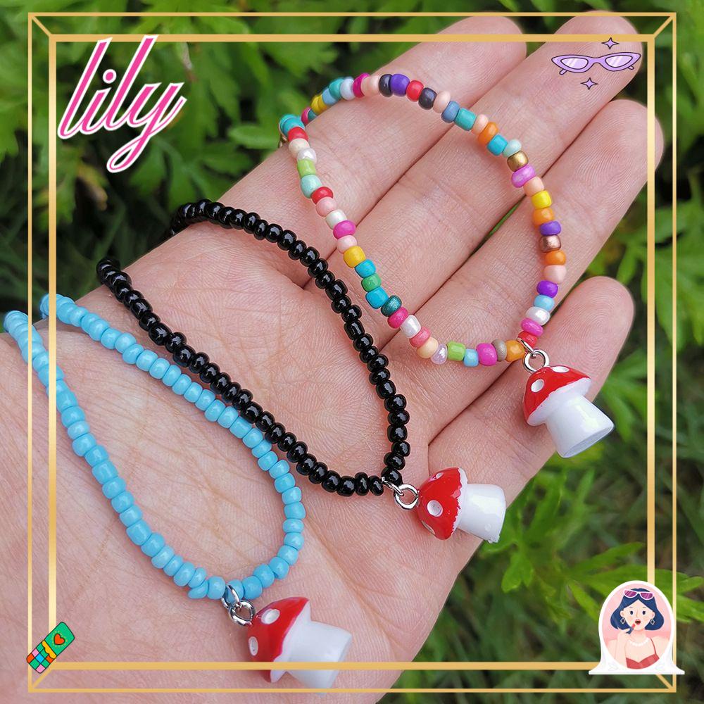 Manik-manik Perhiasan Kalung Jamur LILY Kawaii Liar Warna Permen Geometris Manis