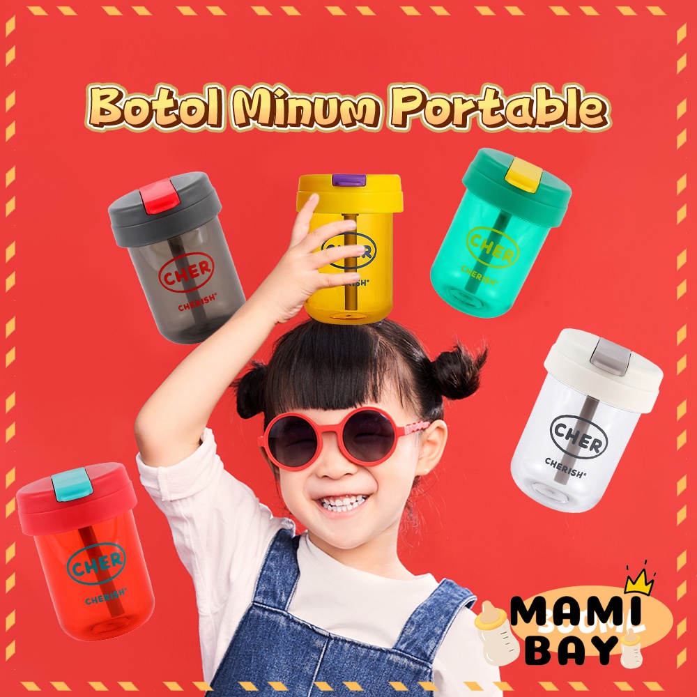 Mamibayi Botol minum sedotan gelas plastik kecil cangkir kopi coffee training cup anak bayi portable 300ml