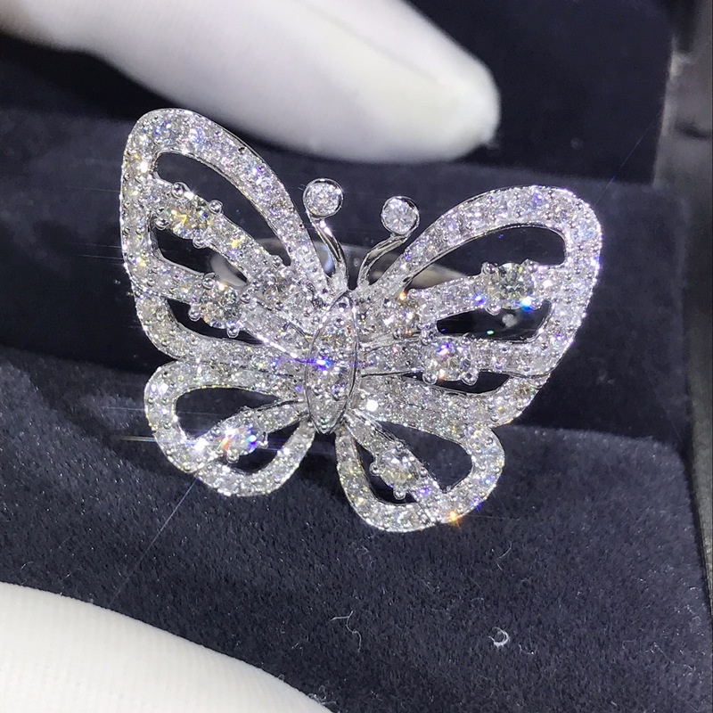 Goldkingdom Aksesoris Perhiasan Fashion Ready Stock Zirkon Busur Bertabur Cincin Berlian, Cincin Pertunangan Mewah Untuk Selebriti Di Perak Sterling