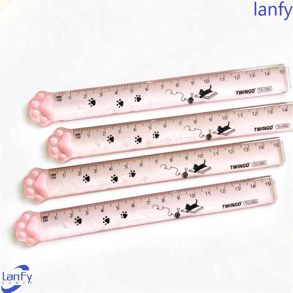 Lanfy Penggaris Lurus Kreatif Kawaii Kantor Perlengkapan Sekolah Alat Tulis Plastik Lukisan Cats Claw Ruler