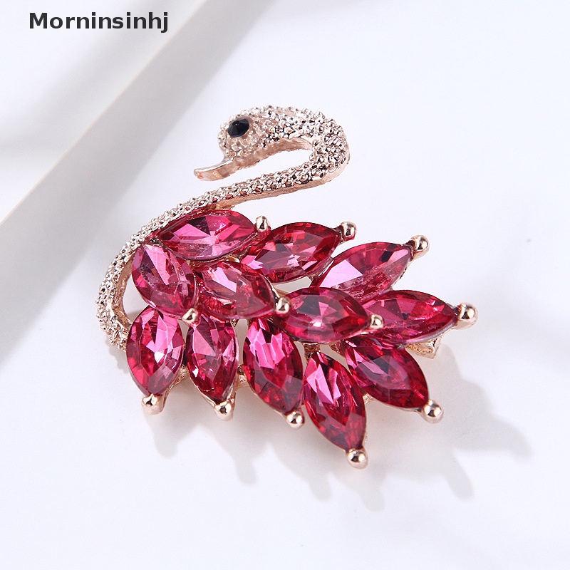 Mornin 1pc Alloy Crystal Swan Bros Kristal Hewan Bros Jas Kerah Pin Hias id