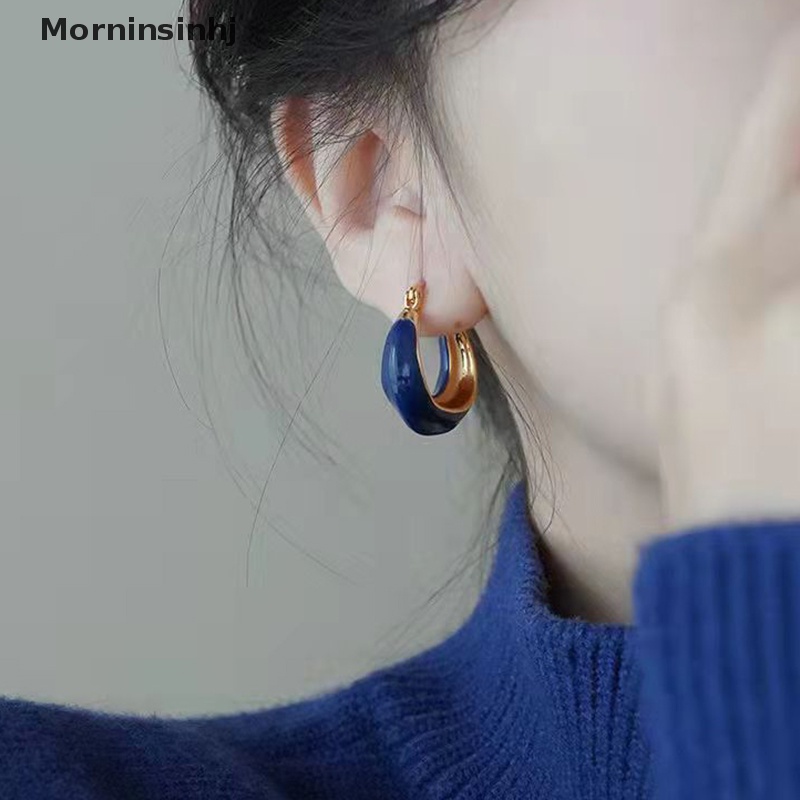 Mornin 1pasang Anting Lingkaran Wanita Desain Elegan Anting Perancis Vintage Perhiasan Hijau Korea Alloy Earrings id