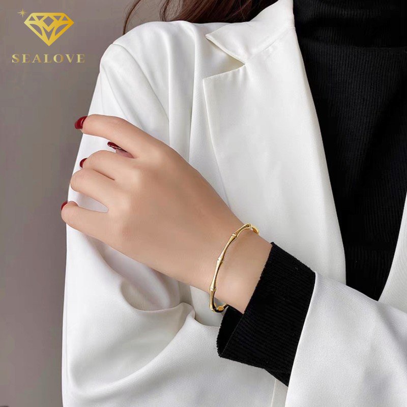 Gelang titanium Wanita Anti Karat Baling baling bambunya Emas 18K Simple Aksesoris Perhiasan Korean Style COD