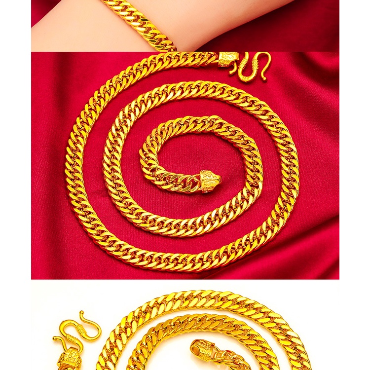 Goldkingdom Aksesoris Perhiasan Fashion Ready Stock Lapis Emas Mendominasi Rantai Pipih 8mm Kalung model Pria