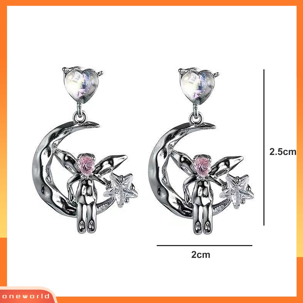 [EONE] 1pasang Drop Anting Cinta Hati Imitasi Moonstone Bintang Hadiah Elegan Hypoallergenic Celestial Moon Fairy Stud Earrings Fashion Perhiasan