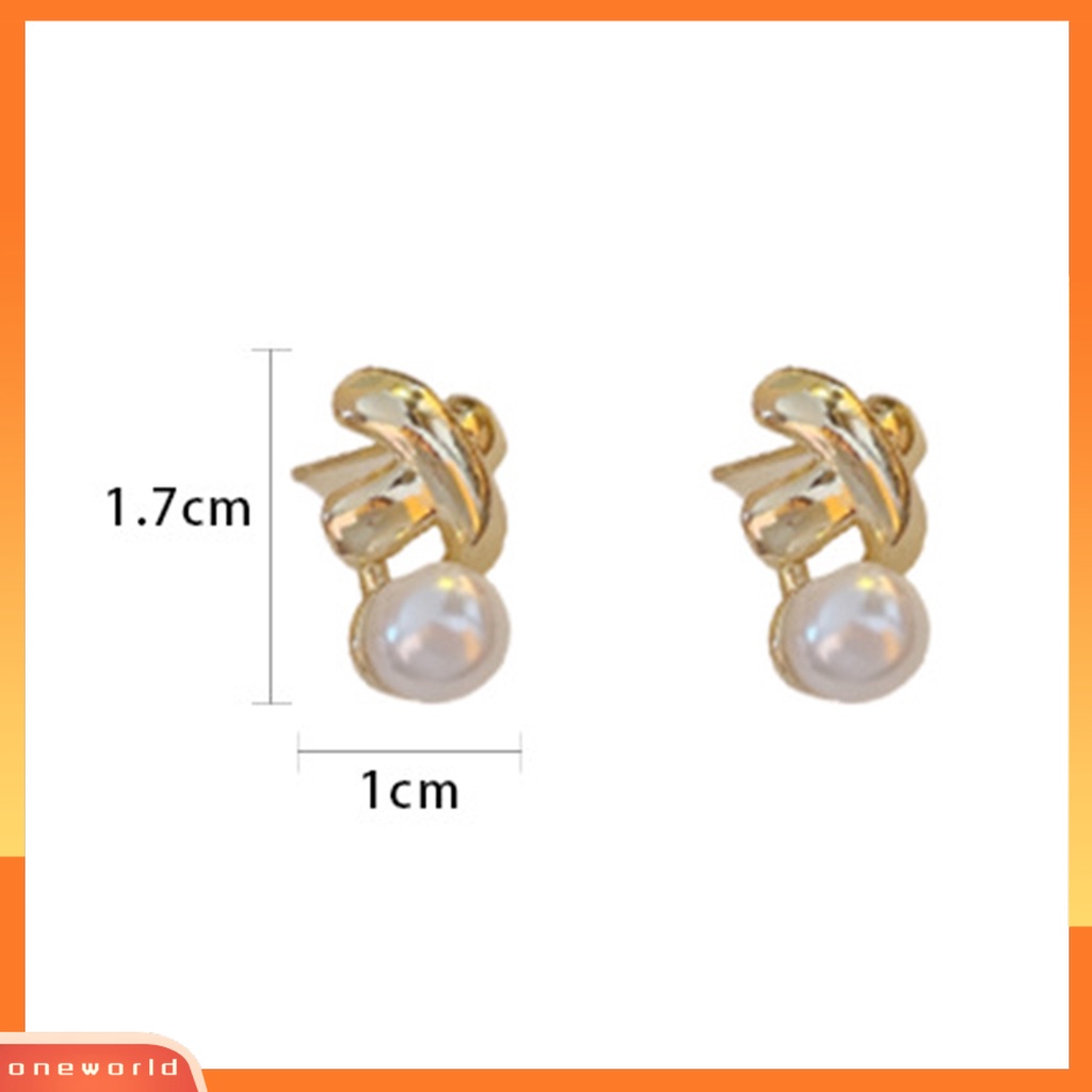 [EONE] 1pasang Ear Studs Electroplating Golden Cross X Shape Geometris Elegan Mini High Gloss Mutiara Imitasi Wanita Anting Fashion Perhiasan