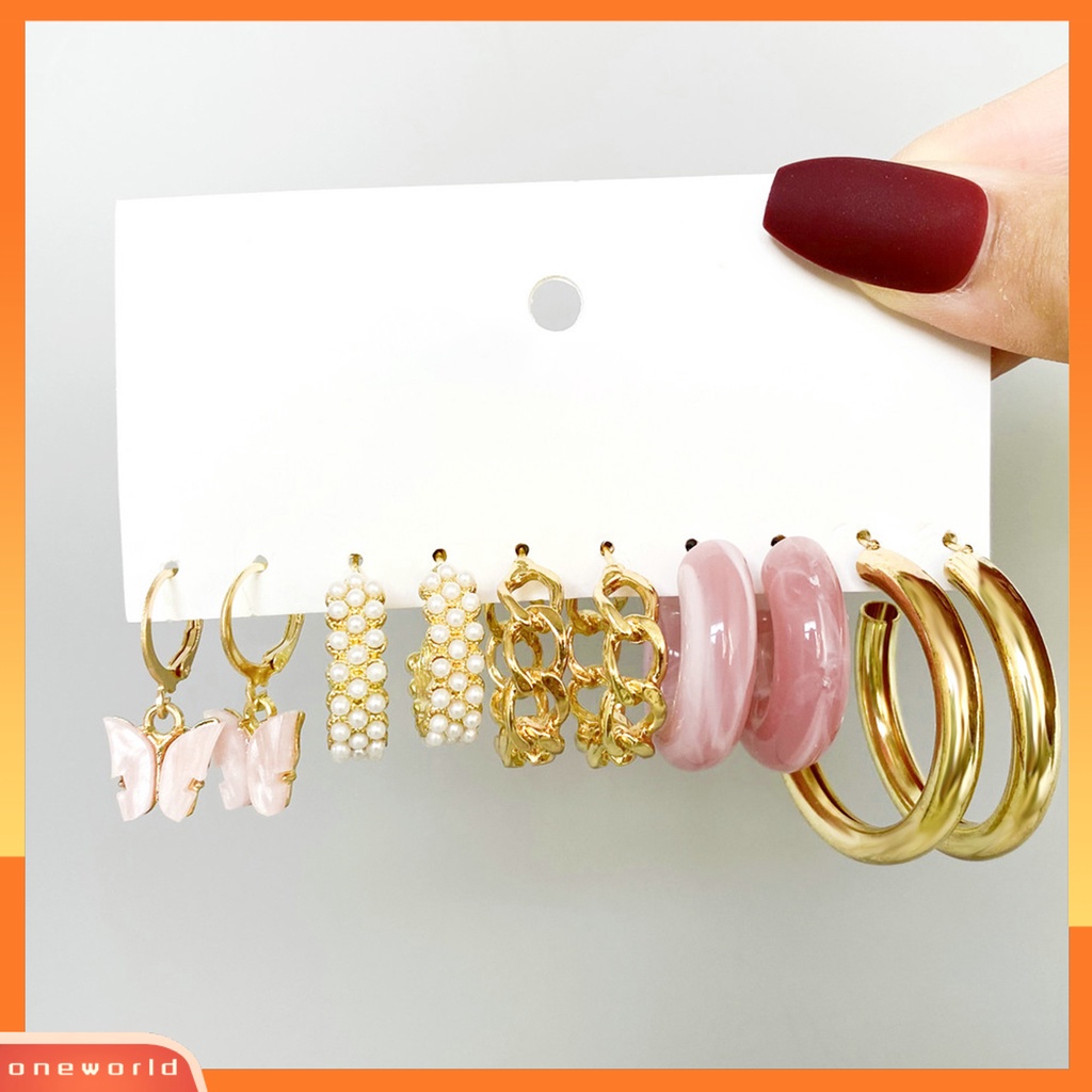 [EONE] 5pasang Anting Hoop Pesona Halus Tindik Eye-catching Tahan Aus Geometris Hias Hypoallergenic Akrilik Aksesoris Wanita Earrings Fashion Perhiasan