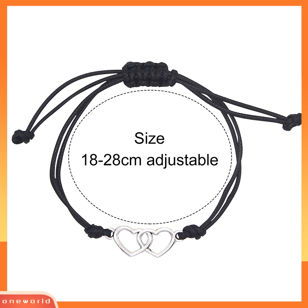 [EONE] 2pcs/set Gelang Couple Nice-looking Permukaan Halus Tidak Dapat Pecah Dual Heart Handmade Bracelet Untuk Pakaian Sehari-Hari