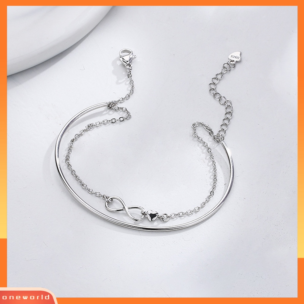 [ONE] Wanita Gelang Lapisan Ganda Kilau Cerah Liontin Cinta Abadi Electroplating Anniversary Souvenir Unfading Infinity Charm Bracelet Bangle Untuk Pakaian Sehari-Hari