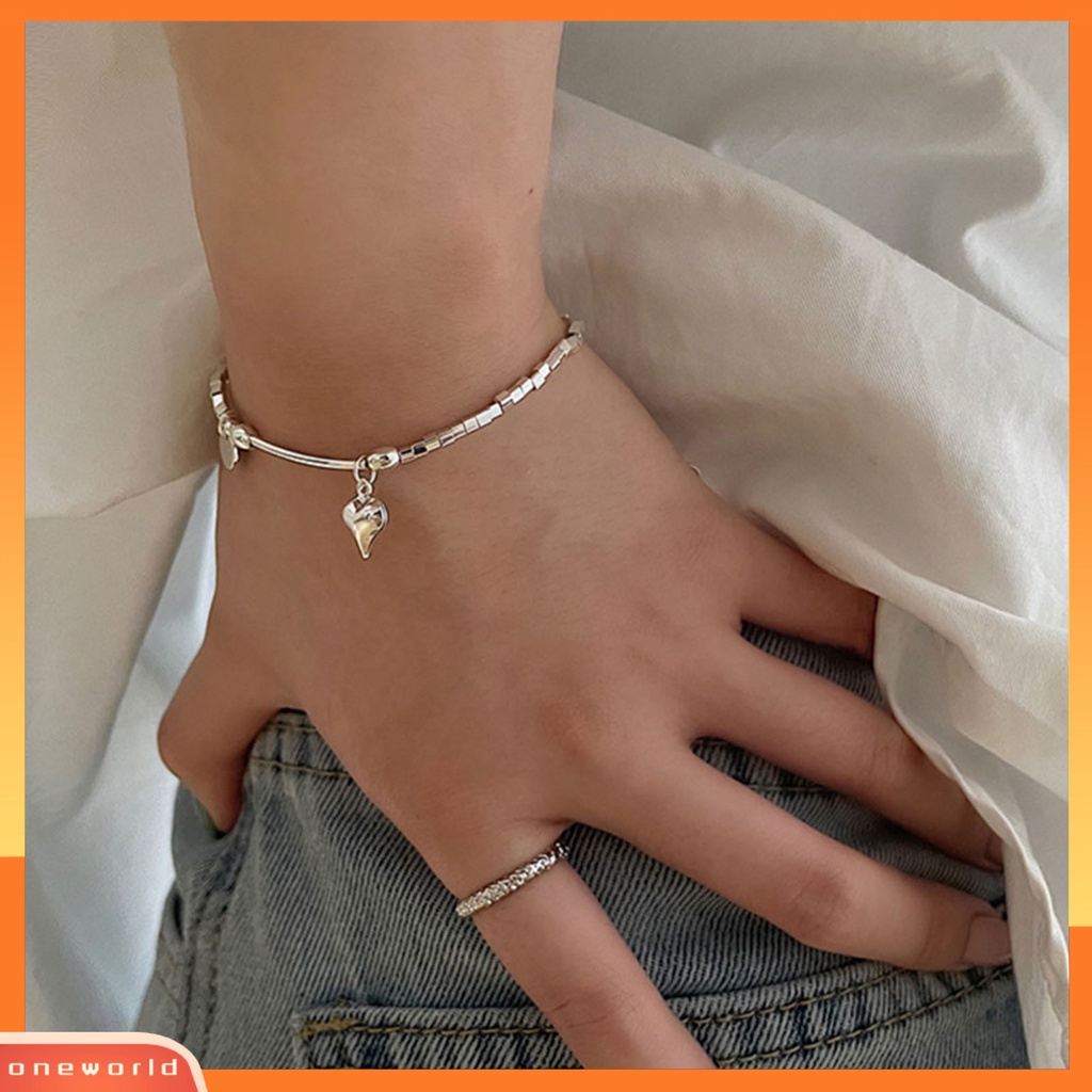 [EONE] Gelang Rantai Kepribadian Anti-Alergi Hadiah Valentine Warna Silver Cinta Hati Liontin Pasangan Gelang Perhiasan Aksesori