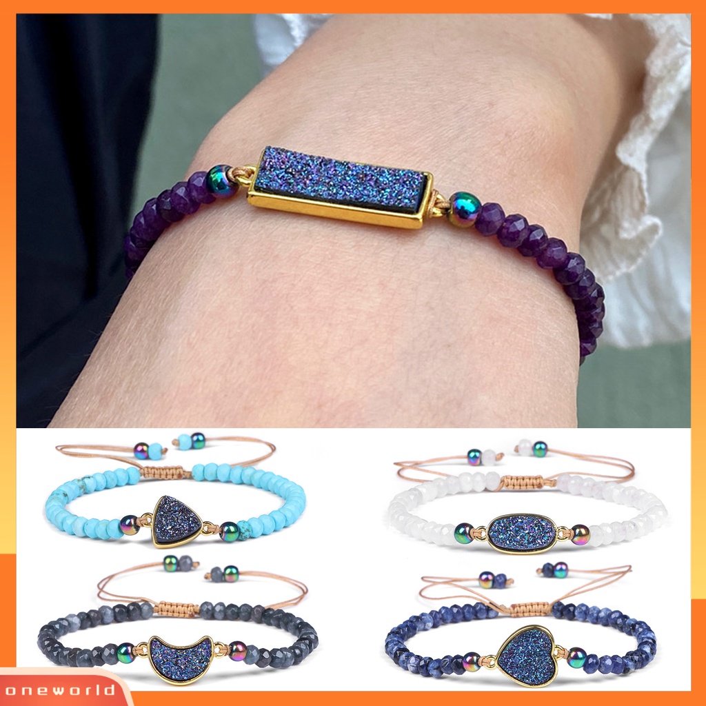 [EONE] Wanita Manik-Manik Gelang Boho Beads Heart Charm Adjustable Braided Rope Hias Hadiah Pacar Wanita Alami Faux Stone Bracelet Jewelry Pakaian Sehari-Hari