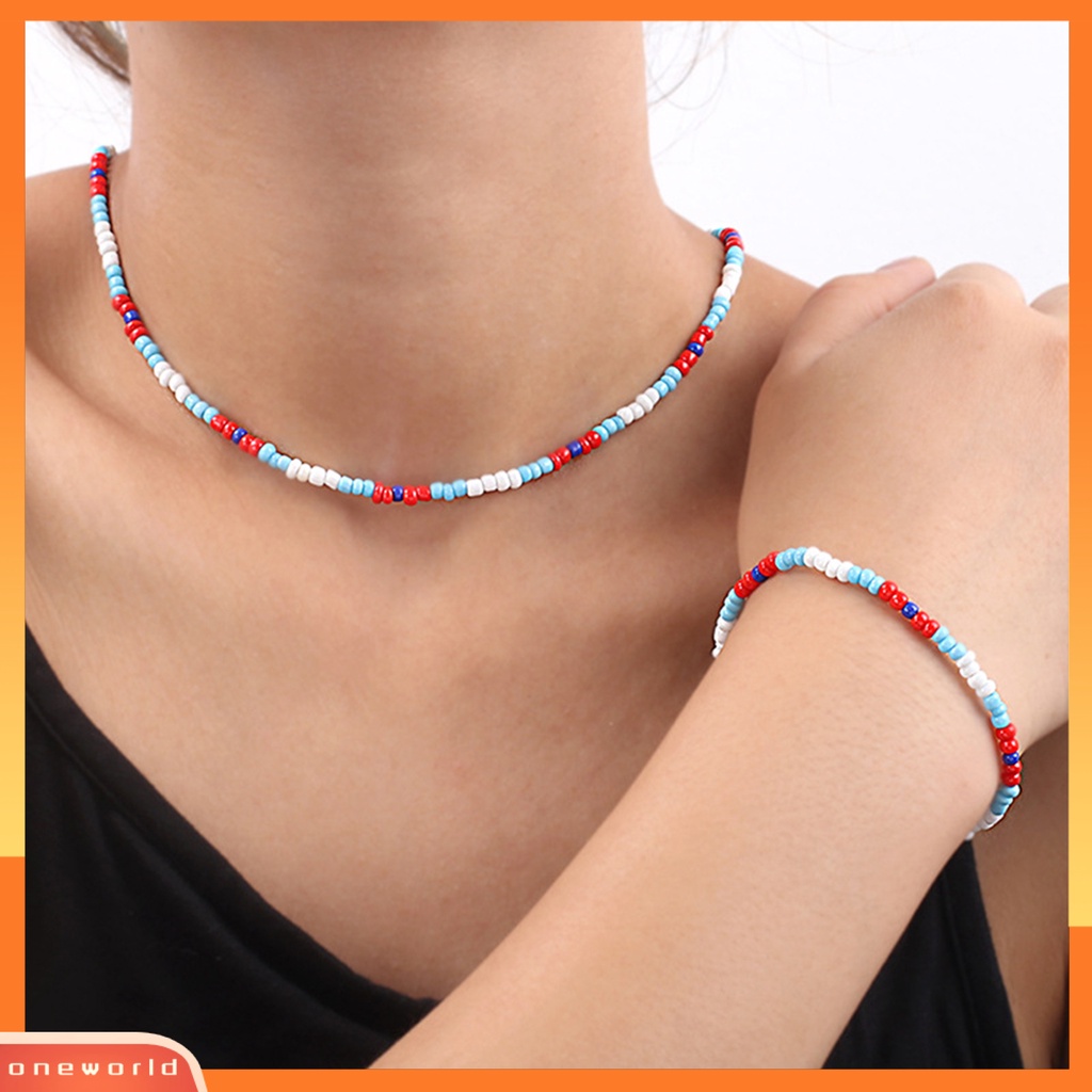 [EONE] Wanita Gelang Warna-Warni Faux Glaze Beads Perhiasan Multicolor Ekstensi Rantai Kalung Gelang Fashion Hadiah