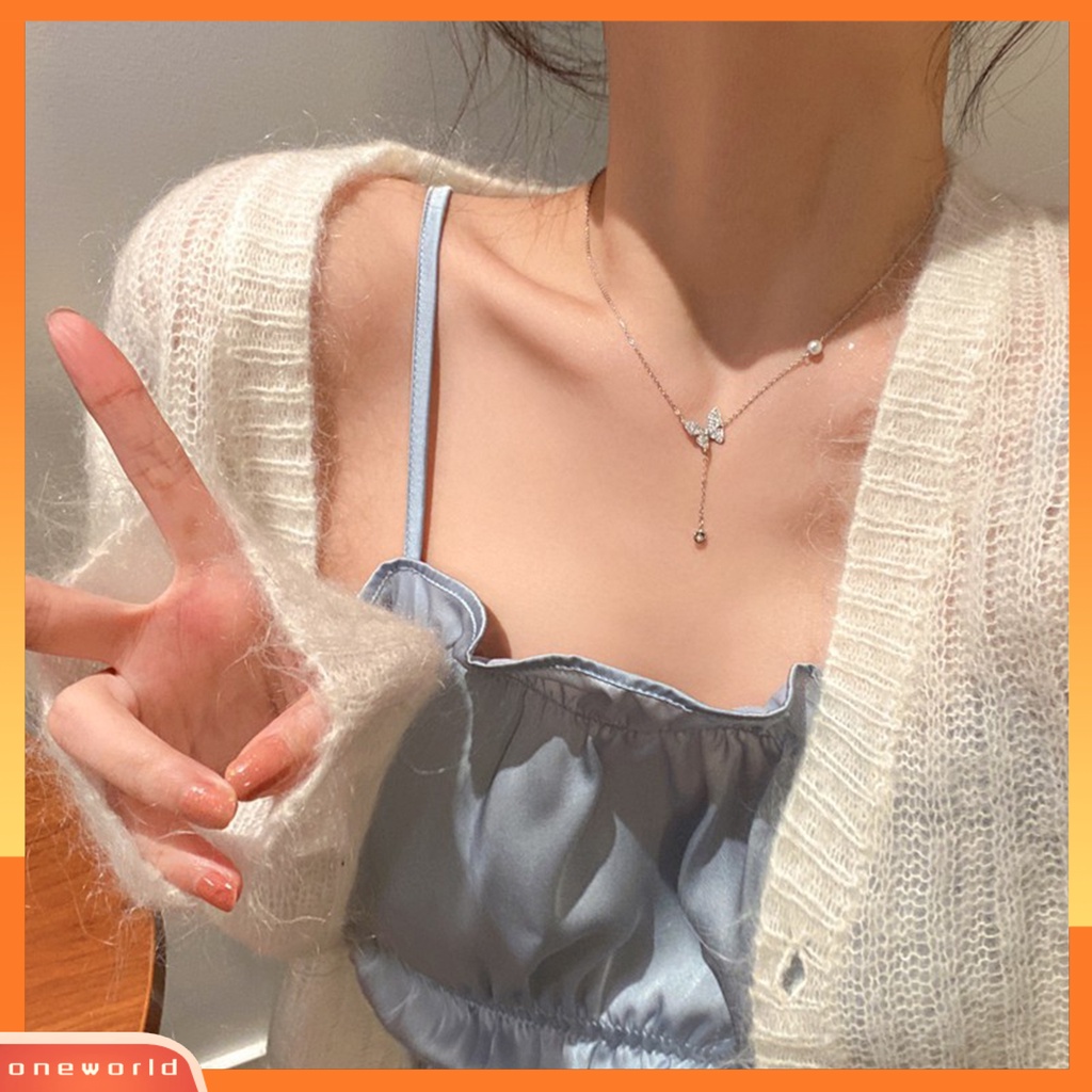 [EONE] Wanita Kalung Kupu-Kupu Rumbai Perhiasan Bersinar Gaya Korea Choker Necklace Untuk Perjamuan Pernikahan Prom