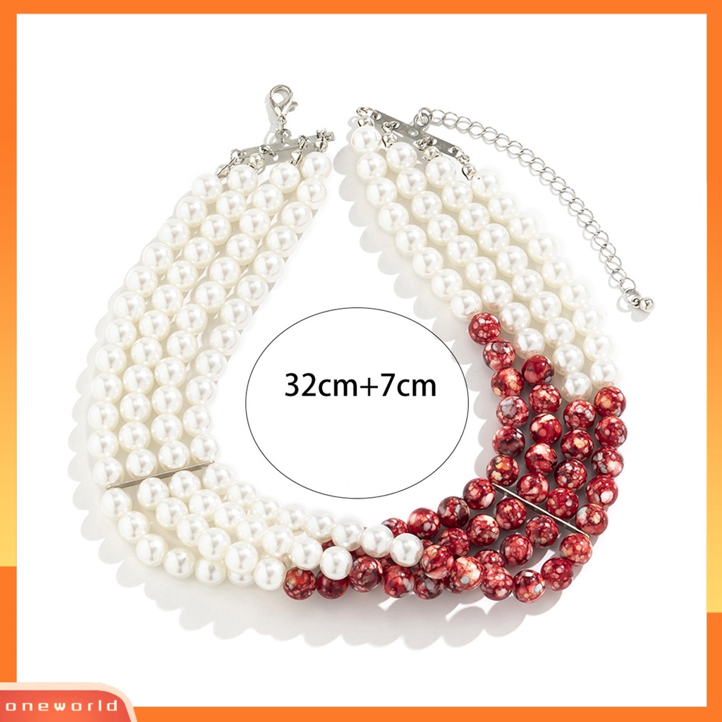 [EONE] Wanita Kalung Mutiara Imitasi Gotik Cantik Hias Pengerjaan Halus Berdandan Vintage Multi-layer Manik-Manik Pendek Kalung Perhiasan Aksesori