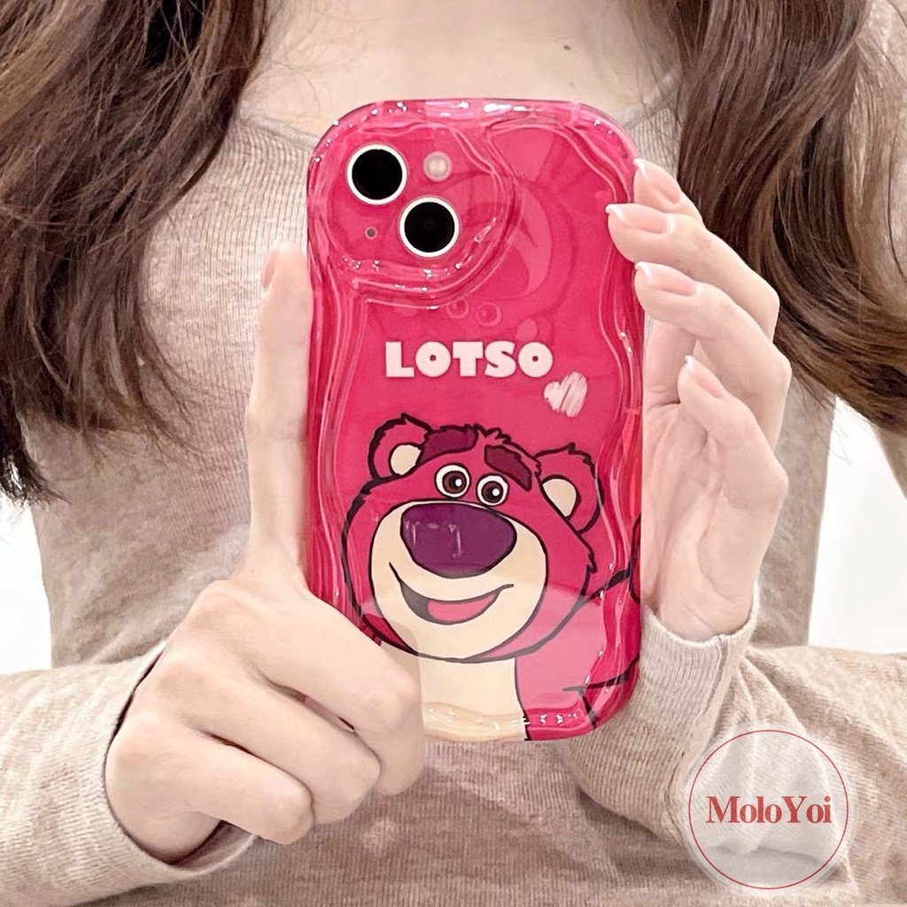 IPHONE Casing Ponsel Manyo Beruang Strawberry Merah Mawar Kompatibel Untuk Iphone7 8 6s 6plus11 12 13 14 Pro Max XR X XS Max SE 2020 3D Wavy Curved Edge Glossy Shockproof Tpu Soft Cover