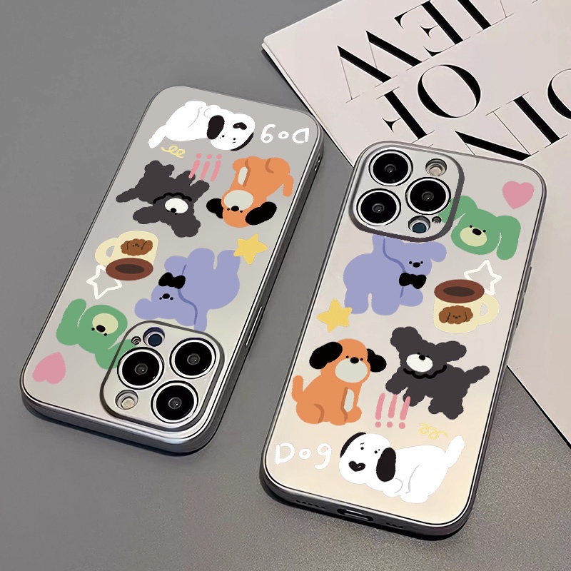 IPHONE Soft Electroplate Phone Case Kompatibel Untuk Iphone14 11 13 12 Pro Max Casing Anjing Lucu XS XR X8 +7 6S Plus Mini TPU Silikon Shockproof Cover