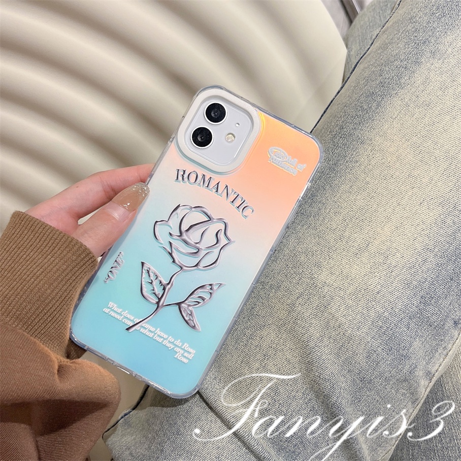 Compatible For IPhone 14 13 12 11 Pro Max X XR Xs Max 8 7 Plus SE 2020 Kompatibel Untuk Simple Sketch Roses IMD Laser Gradient Phone Case TPU Lembut Shockproof Cover Pelindung