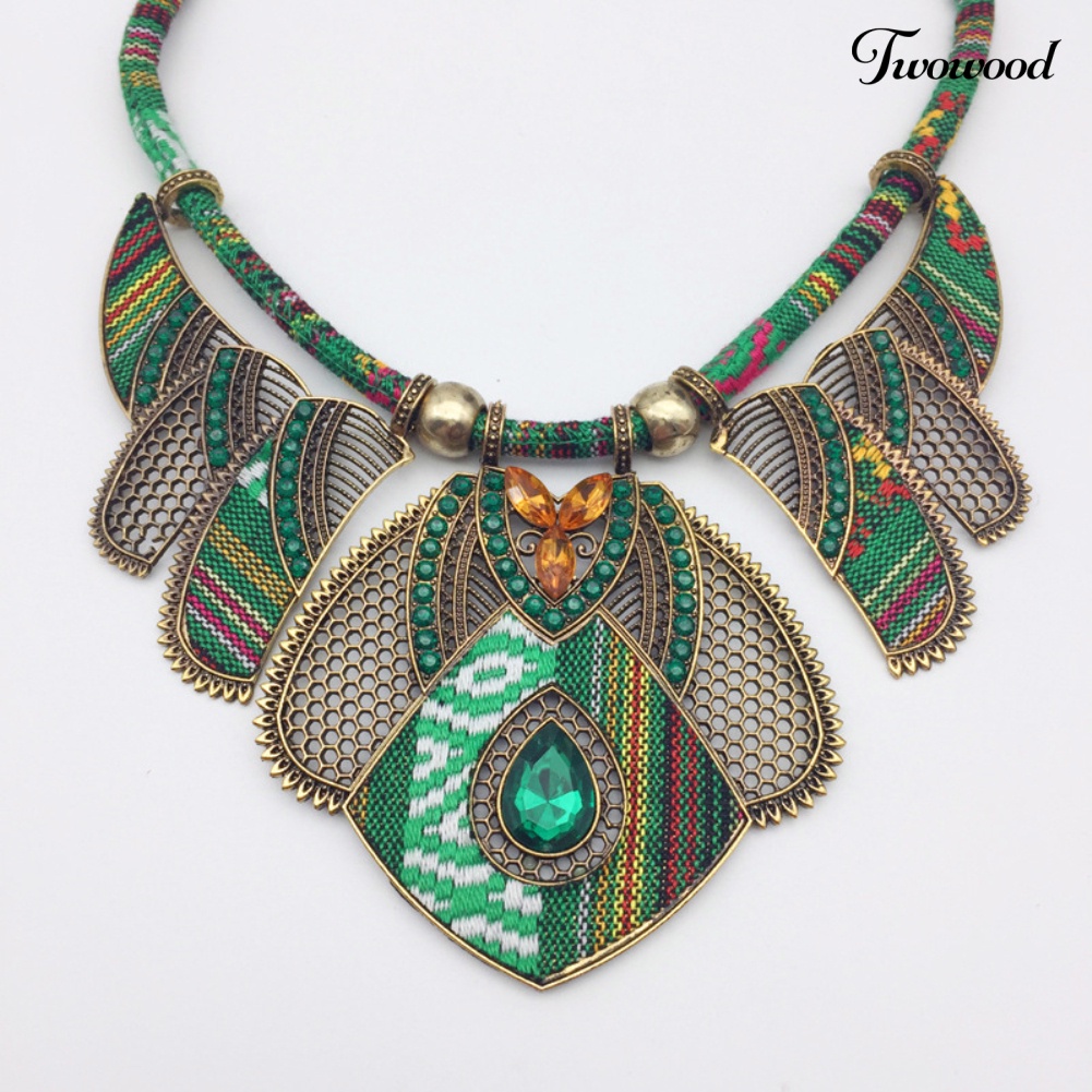 Twowood Vintage Wanita Berlian Imitasi Liontin Bib Kalung Pernyataan Tribal Perhiasan Hadiah