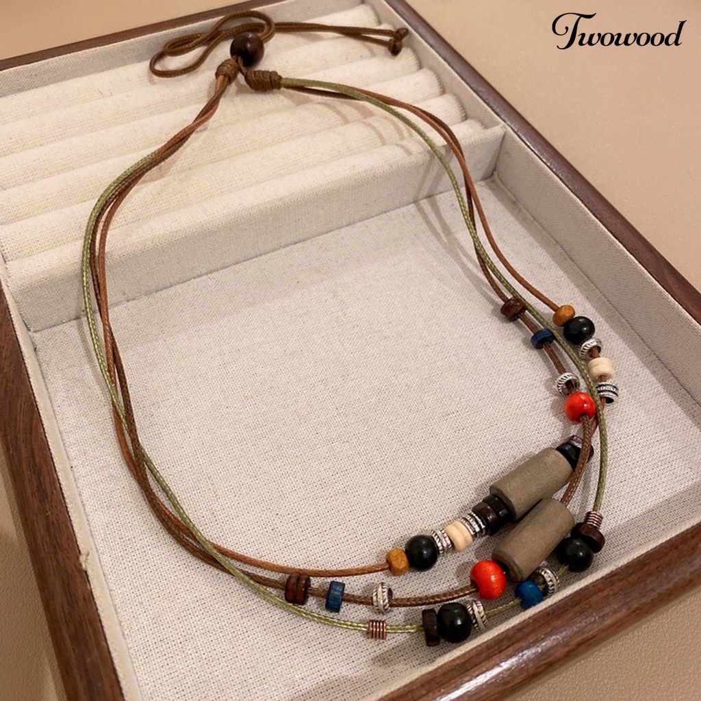 Twowood Kalung Rantai Kepribadian Beberapa Layer Manik-Manik Bohemian Retro Gaya Etnik Sweater Braided Necklace Jewelry Accessory