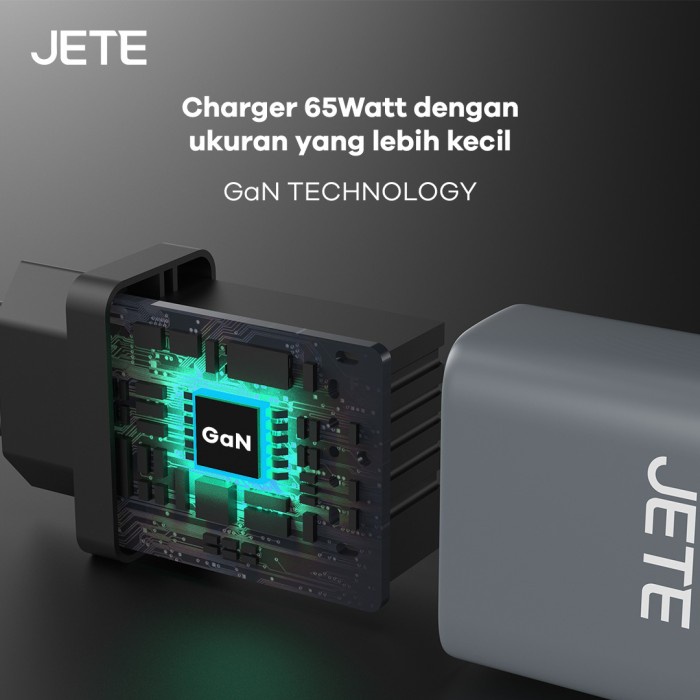 JETE E22 Charger GaN 65Watt Fast Charging 2 Port USB TypeC Garansi 2th