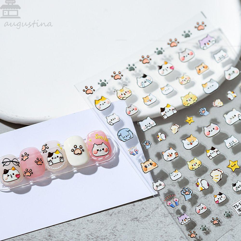 Agustinina Kartun Stiker Kuku Fashion Relief Kelinci Pelangi Strawberry Perekat Diri Nail Art Dekorasi