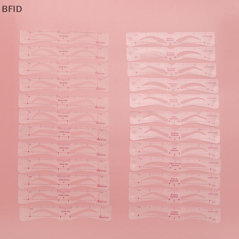 [BFID] 24gaya Fixable Brow Stencil Grooming Shaper Template Set Reusable Stiker Alat Make Up Untuk Eye Brow Stamp Pen Pensil Kosmetik [ID]