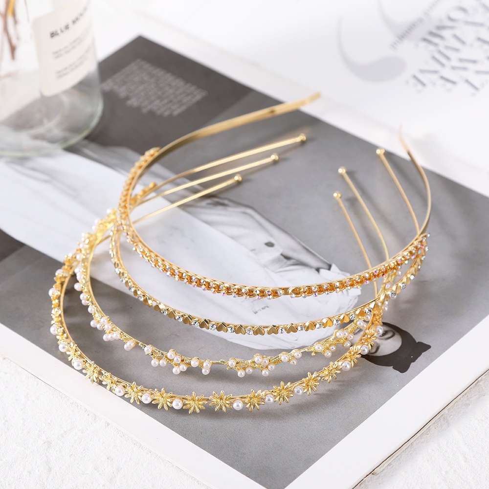 Mutiara Berlian Imitasi Alloy Tipis Ikat Kepala Fashion Kupu-Kupu Bunga Rambut Band Wanita Aksesoris Rambut