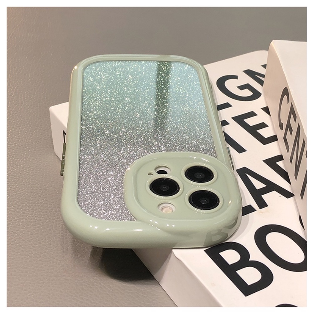 Casing Ponsel Bingkai Oval Glitter Hijau Mint Lucu Untuk iPhone 14 Pro 13 12 11 Pro Max Warna Permen Shockproof Bumper Penutup Belakang