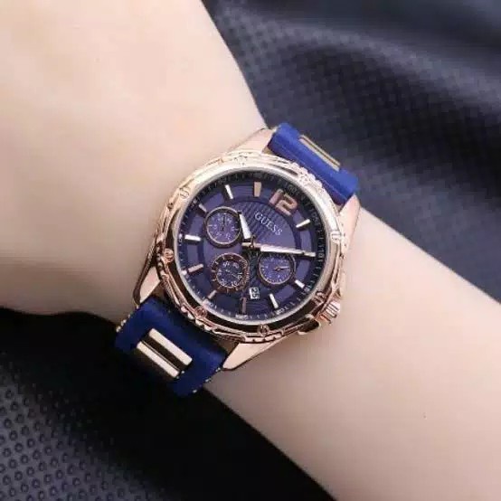 COD✅ Jam Tangan Wanita Guess Rubber Chrono Hiasan Tanggal Aktif Watch Analog Quartz    S1283