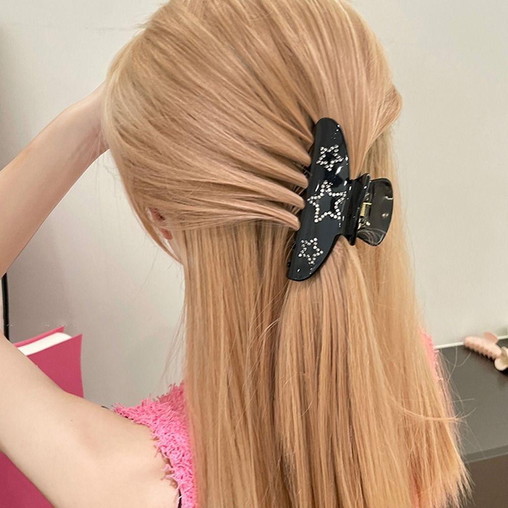 Fishstick Star Hair Claw Elegan Fashion Hiasan Kepala Manis Gaya Y2k Hair Crab Clip Gadis Jepit Rambut Ponytail Holder Zirkon Kristal Korea Hair Clips