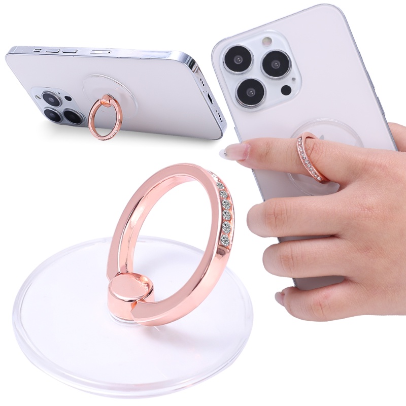 1pc Tempat Cincin Jari Berlian Mini Transparan Universal360° Rotasi Derajat Thin Fit Adhesive Phone Stand Mount