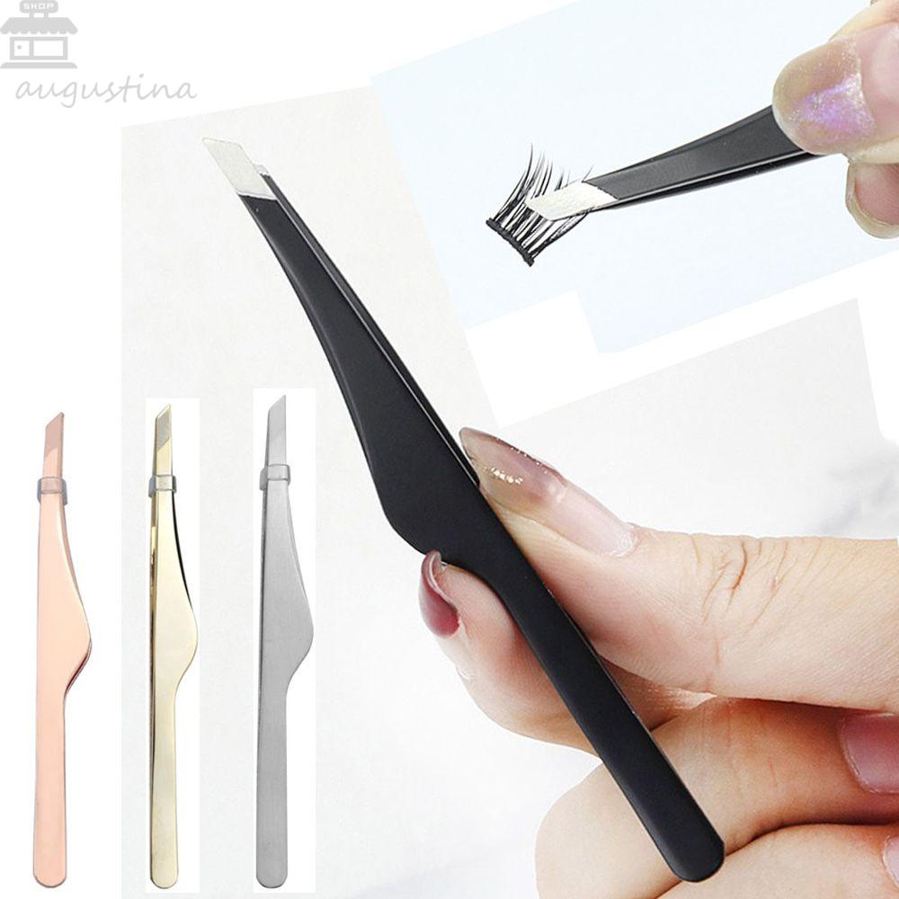 Agustina Penjepit Alis Wanita Stainless steel Kepala Miring Presisi Rambut Halus Alat Kecantikan Pinset Bulu Mata