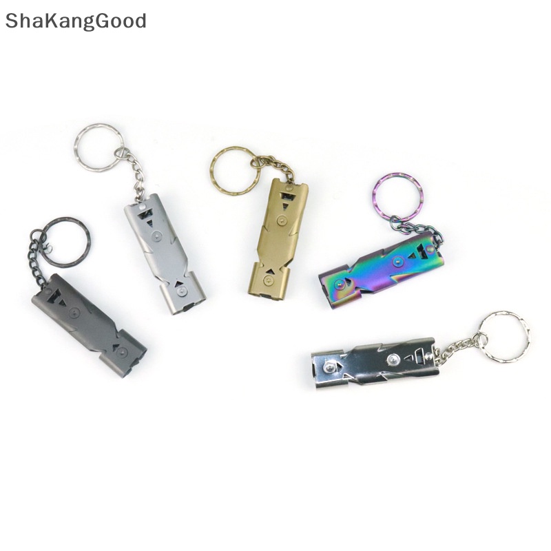 Skid al Tabung Ganda Survival Whistle Portable Stainless Steel Gantungan Kunci Outdoor Tools Training Whistle Untuk Camping Hiking SKK