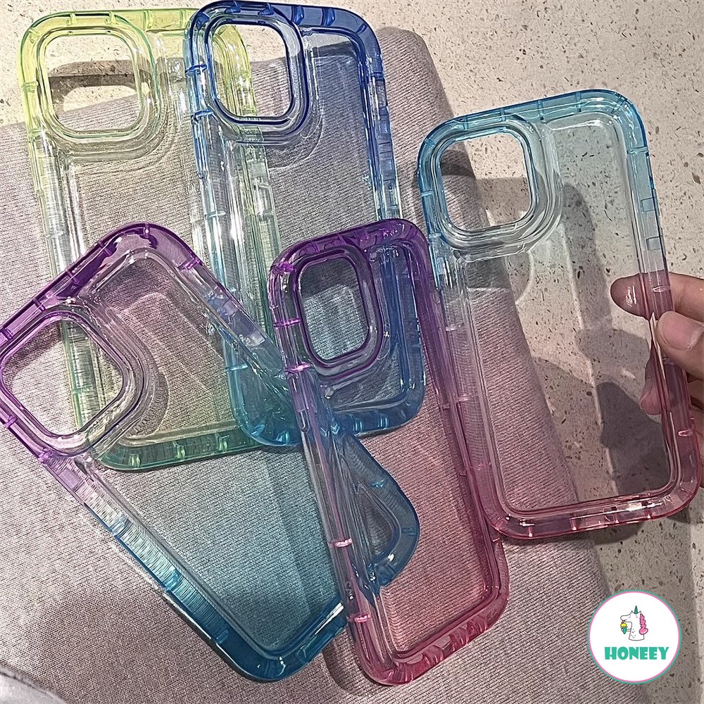 IPHONE Ins Gradien Sederhana Airbag Ponsel Case Kompatibel Untuk Iphone14 13 12 11 Pro Max 14 Pro Max Air Cushion Puff Bening Anti-Knock Lembut TPU Penutup Belakang