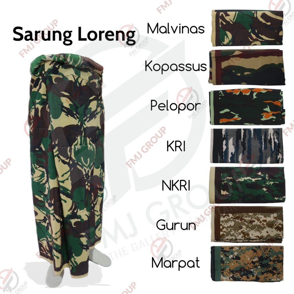 Sarung Loreng Army / Sarung Motif Loreng Malvinas, NKRI, KRI, KOPASSUS, GURUN, MARPAT, PLOPOR