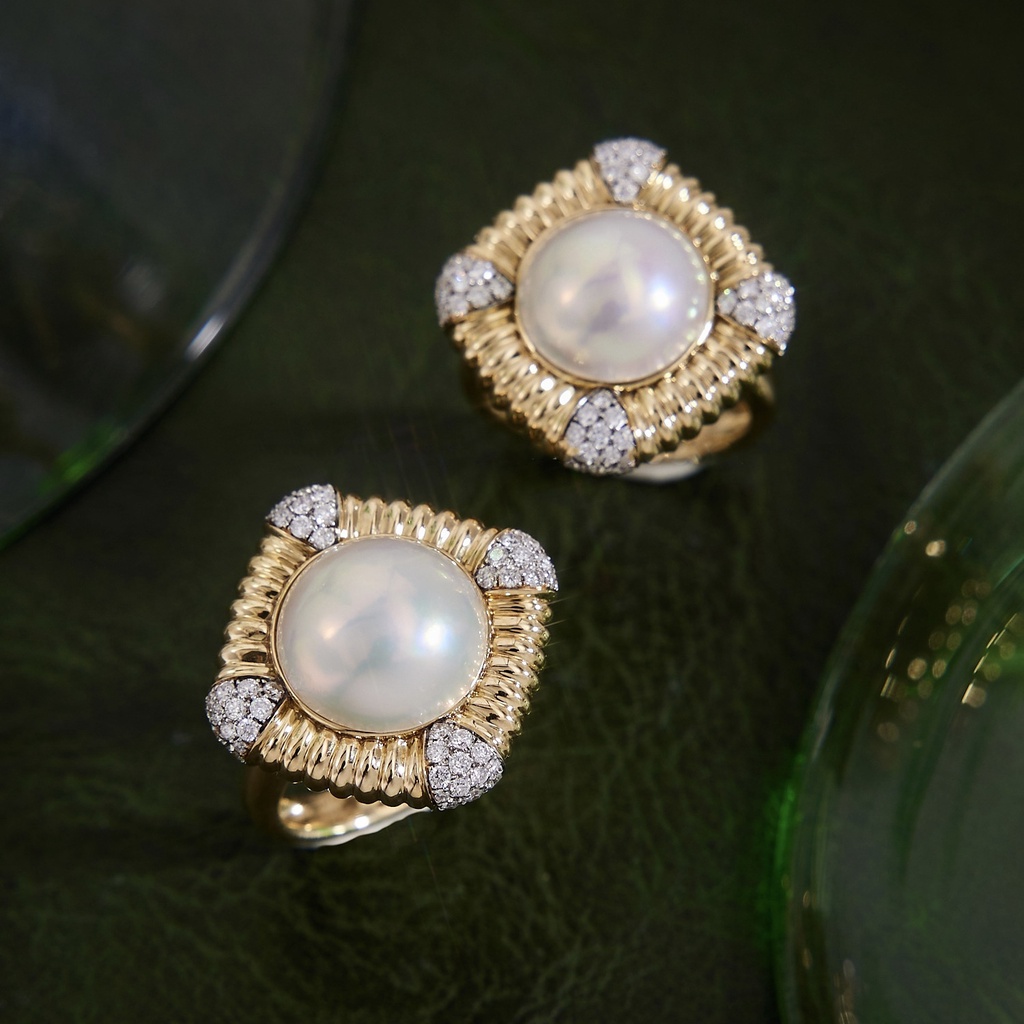 Goldkingdom Aksesoris Perhiasan Fashion Ready Stock Cincin Mutiara Alami French Vintage Hias Aurora Marbel Pearl Earring Set