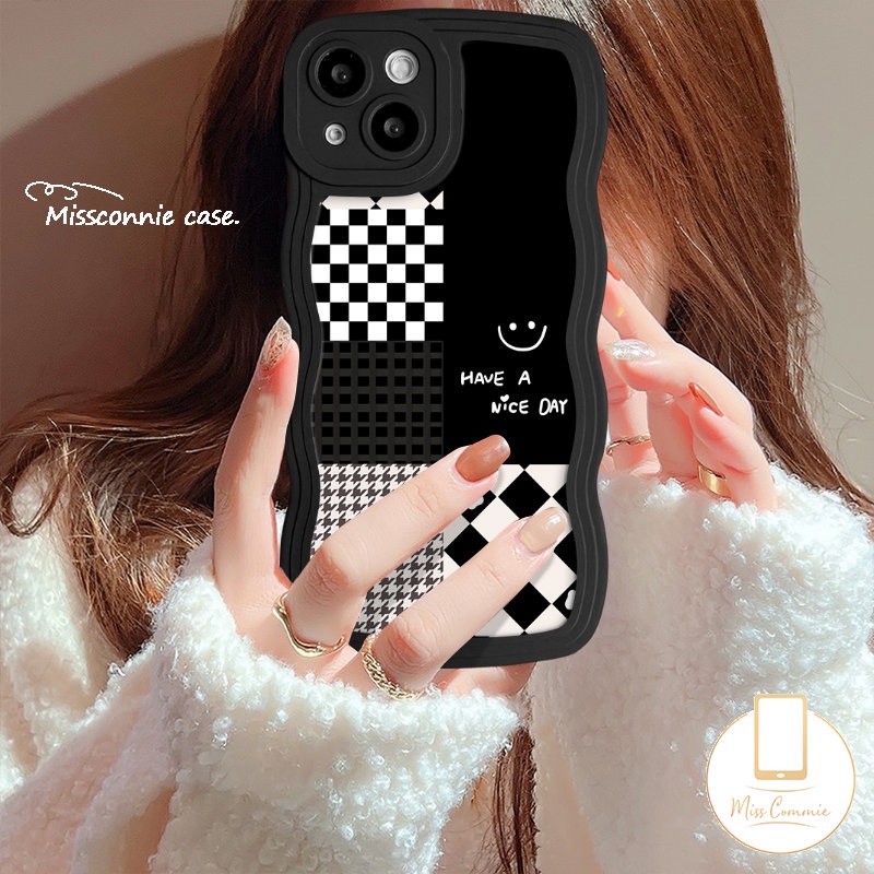 Houndstooth Leopard Splicing Pattern Case Kompatibel Untuk IPhone 7Plus 11 14 12 13 Pro Max XR 7 6 8 6s 14 Plus 8Plus X XS Max SE 2020 Diamond Flower Wavy Edge Smiley Soft Tpu Cover