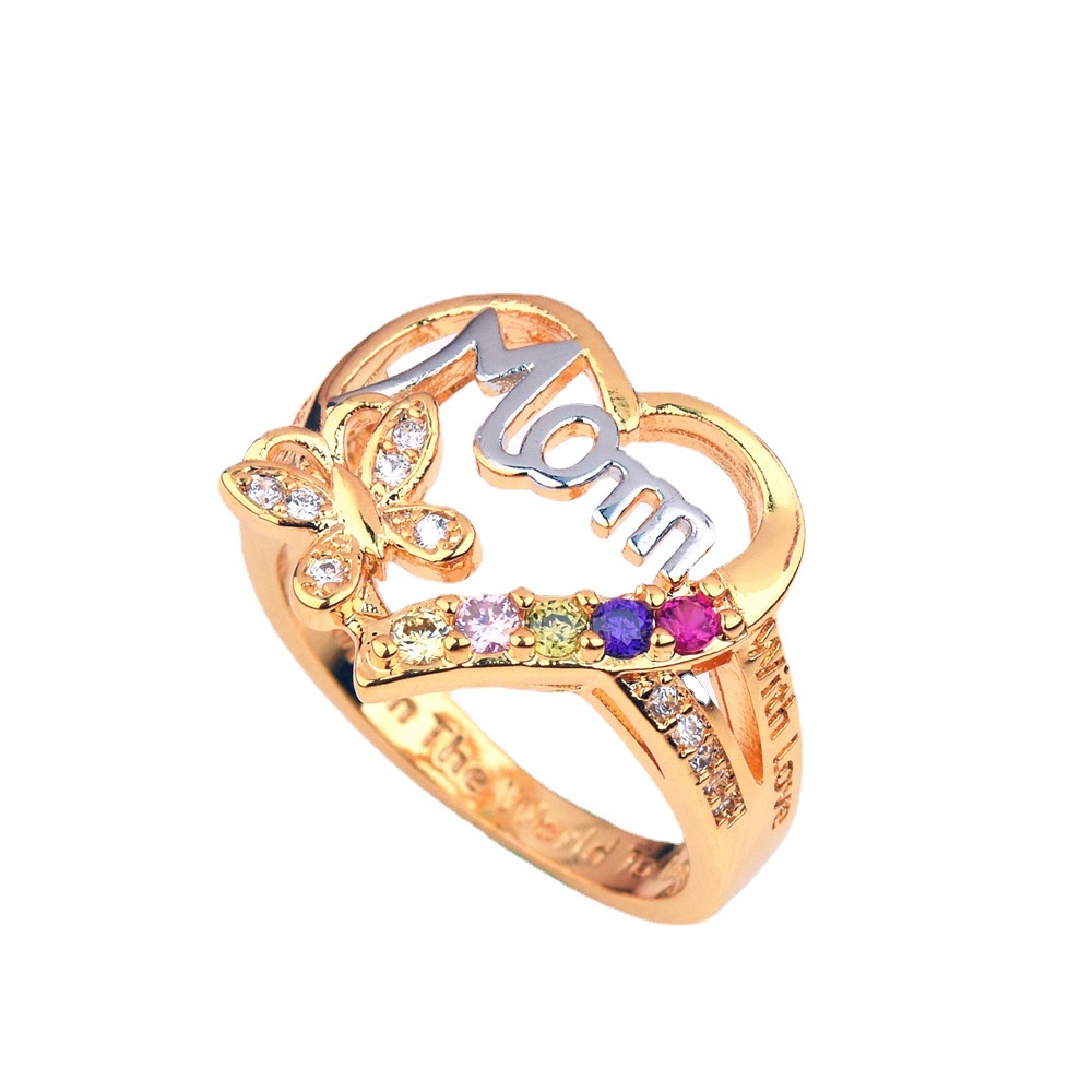 Goldkingdom Aksesoris Perhiasan Fashion Ready Stock Cinta Ibu Cincin Pemisahan Emas Kuning Berlian Band