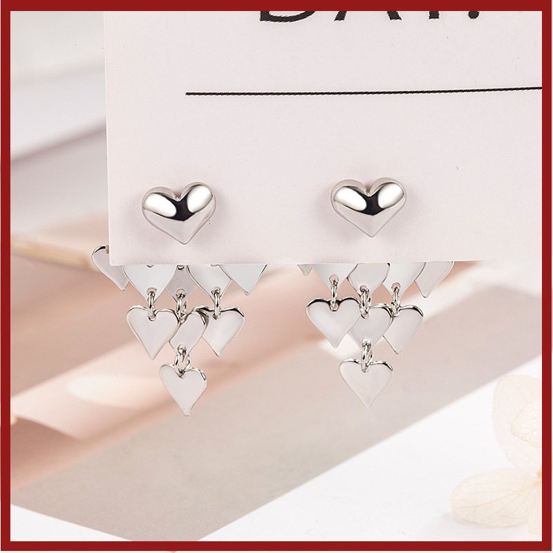 Anting Rumbai S925 Silver Berbentuk Hati Dua Cara Memakai U1809