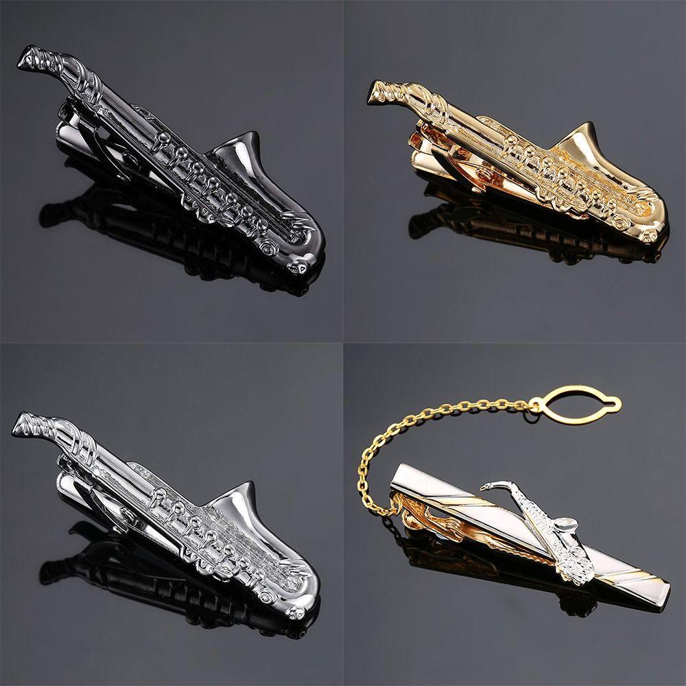 Lily Tie Clip Perhiasan Formal Dasi Clasp Tie Pin Bar Clasp Aksesoris Dasi Saxophone Tie Clip