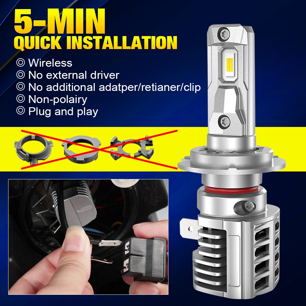 2pcs E5 H4 LED H7 HB3 9005 HB4 H11 LED Headlight Bulb 100W 30000LM 6500K Plug Play Bi LED Proyektor Lensa Fog Lamp