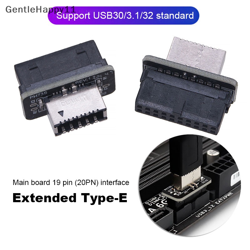 Gentlehappy Adaptor Panel Depan USB Tipe-E Ke USB 3.0 19PIN Adapter Vertical Header Splitter id