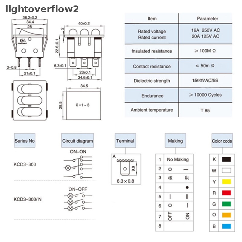 [lightoverflow2] Saklar Rocker KCD3 Lampu Merah 3arah Saklar Hitam 9pin 2posisi ON-OFF/ON-ON 16A/20A 250/125V AC Triple Power Switch [ID]