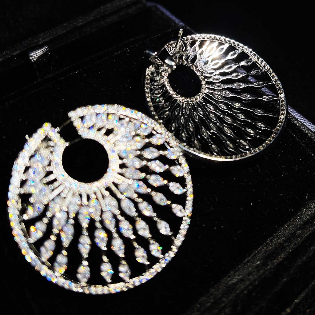 Goldkingdom Fashion Perhiasan Aksesoris Ready Stock Berlian Berat Kerja Disc, Zirkon Anting, Jarum Perak, Lingkaran Pribadi Anting Besar, Telinga Klip Anting