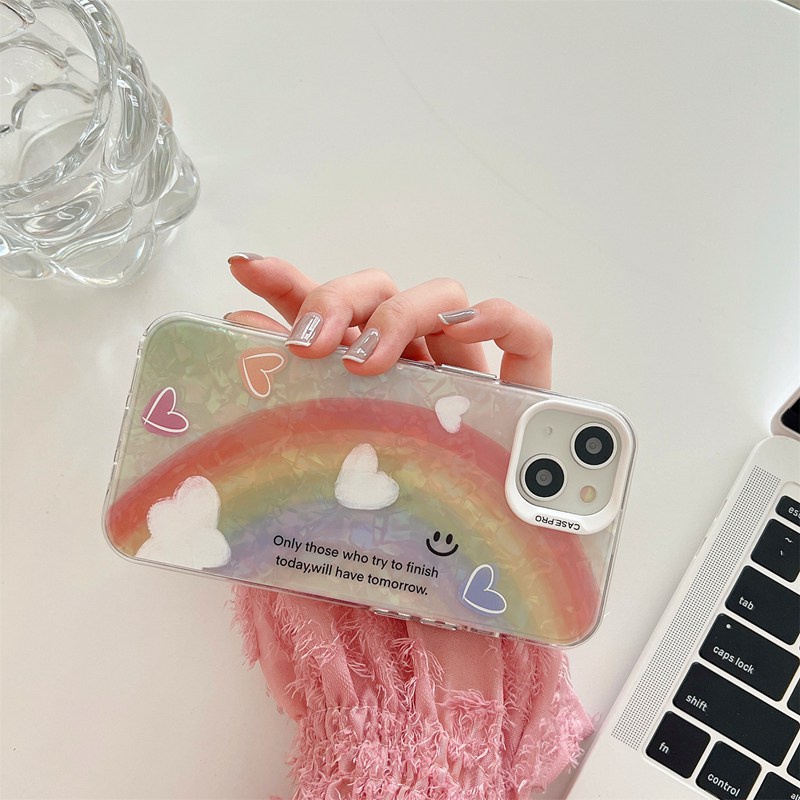 Pretty！Big Rainbow Shine Shell Pattern Soft Case HP iP iPhone 12 13 14 Pro Max 11 Girl Woman FTD Casing Apple